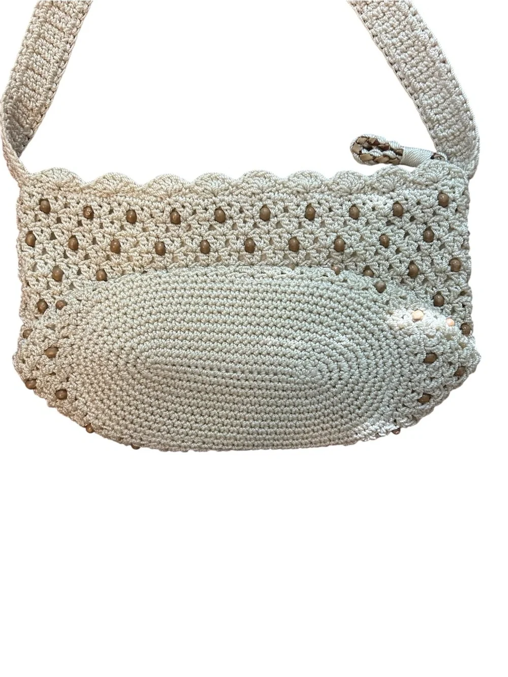 The SAK Zip Top Crochet Beaded Shoulder Hobo Bag in Light Beige